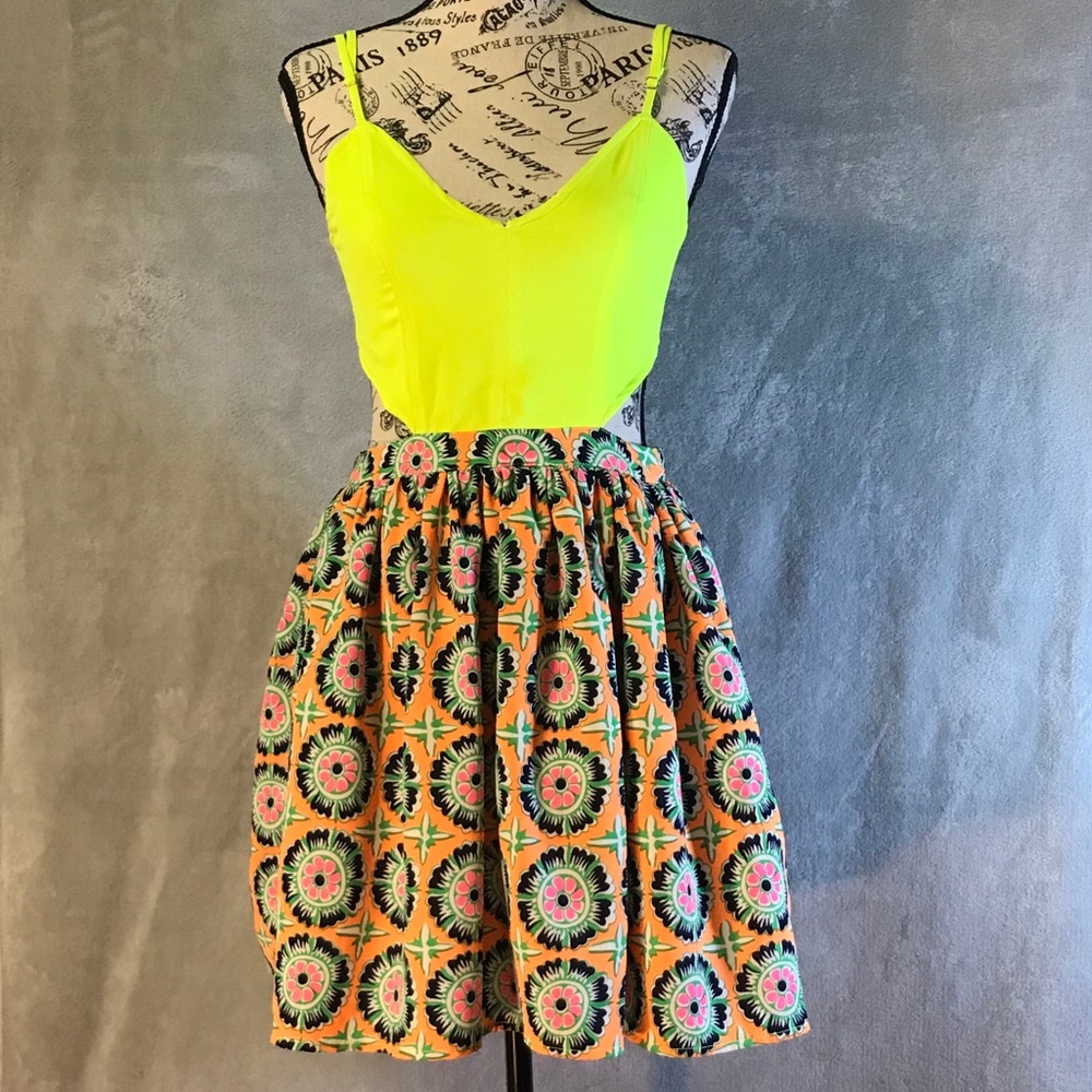 CALS Neon Cut Out Dress Fit & Flare Lime Green Sml